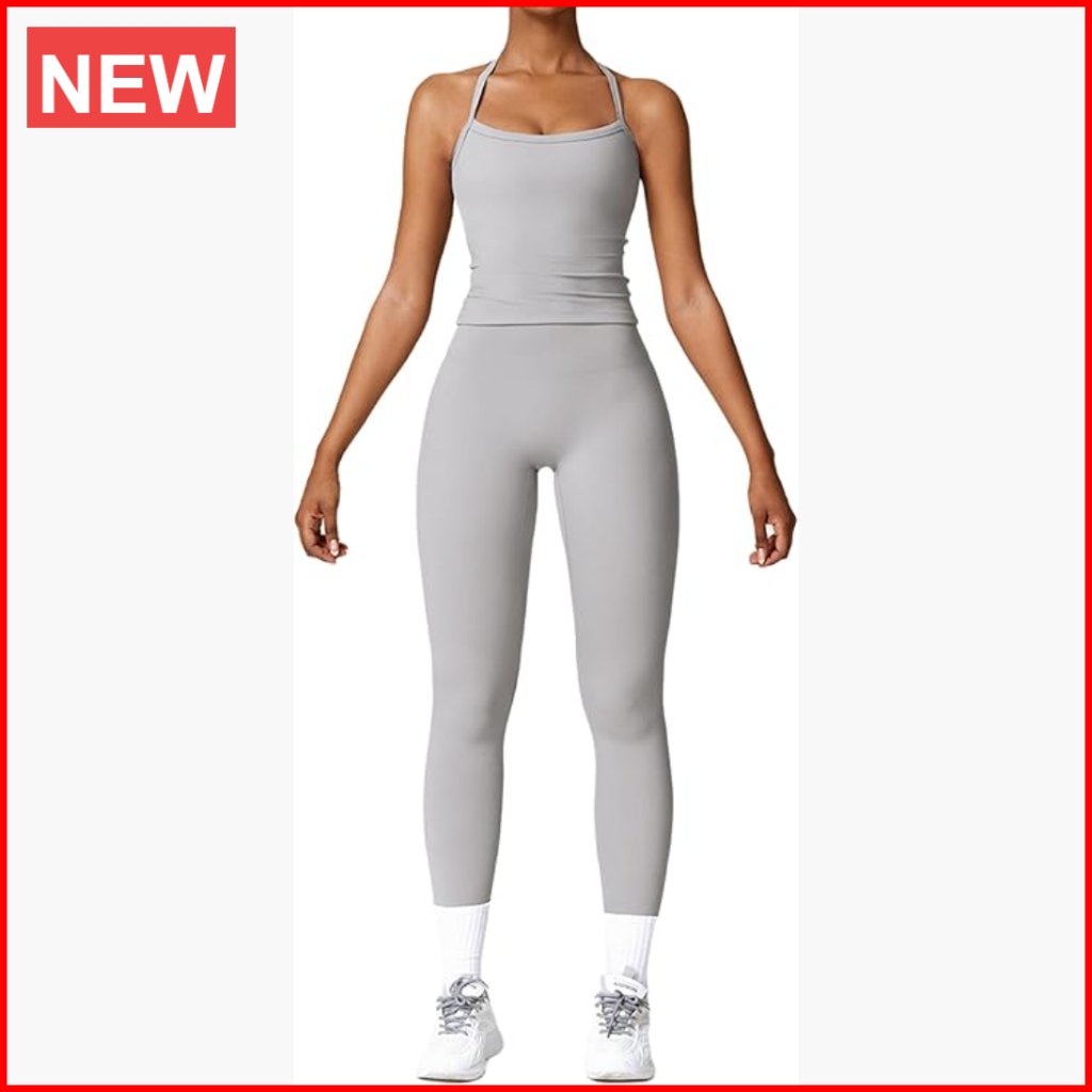 Cross Back Tank Top And High Waist Leggings Workout Set, 78% Polyamide 22%